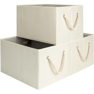 StorageWorks große Aufbewahrungsbox Stoff, faltbarer Aufbewahrungskorb für Regale, rechteckiger Regalkorb Aufbewahrung, Schrank Organizer mit Griffen, beige, weiß und elfenbein, 3 Stück