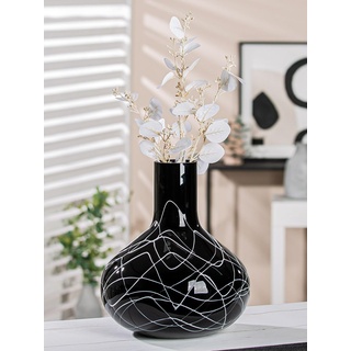 GILDE Deko Vase schwarz weiß - Moderne Dekovase Dekoobjekt Glasvase Blumenvase handgefertigt aus Farbglas - Höhe 28 cm