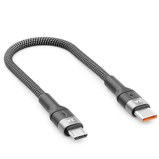 deleyCON 0,15m Micro USB Kabel Kurz USB-C auf Micro-USB Stecker Ladekabel Datenkabel Laden & Synchronisieren Handy Smartphone Tablet Kamera Navi Controller Usw.