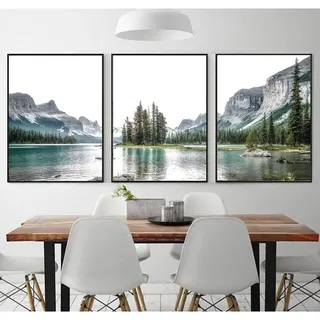 3er Poster Set, Moderne Berge Wald Natur Landschaft Bilder, Ohne Rahmen Wandbilder, Wanddeko Leinwandbilder Schlafzimmer Deko Esszimmer Wohnzimmer (30x40cm)