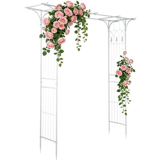 Bonnlo Rosenbogen aus Metall, Stabil Wetterfest Rankhilfe aus Pulverbeschichtetem Stahl, Rankgitter für Garten, Rosen,Plantzen,208x40x206cm,Weiß (Flachdach Weiß)