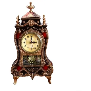 Vintage Tischuhr Dekorative Antike Uhr Mit 12 Musikstücken Für Wohnzimmer Schlafzimmer Café Restaurant 33X16.6x8.6cm Batteriebetrieben(Brown)