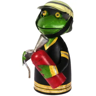 Zaunhocker Feuerwehr Frosch mit Feuerlöscher vorn 21 cm Figur aus Blech Metall Brand 112 Garten Deko Balkon Dekofigur Pfostenhocker