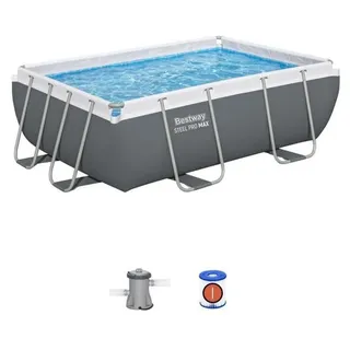 BESTWAY Steel Pro Max Stahlrahmen Pool rechteckig 282 x 196 x 84 cm, grau – Tritech Folie, Kartuschenfilter 1.249 l/h - Grau