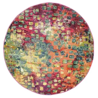 RugVista Davina Teppich, Ø 150 cm, Mehrfarbig | Moderne, Rund, Niedriger Stapel, Nur chemische Reinigung, Oeko-Tex 100, Wohnzimmer, Esszimmer, Schlafzimmer, Küche, Diele