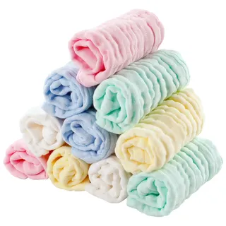 EXTSUD Baby Waschlappen, 10er Musselin Spucktücher Baby 25x25cm Mulltücher Baumwolle Moltontücher Handtücher Weiche Gesichtstücher Neugeborene Baby Wipes(Farbig)