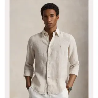 Polo Ralph Lauren für Herren. 710B22588001 Leinenhemd mit beigen Custom Fit-Streifen (L), Lässig, Langarm