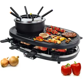 Raclette mit Fondue Tischgrill Kontaktgrill 8 Personen