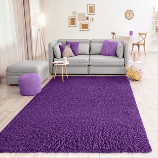 VIMODA Teppich Prime Shaggy Hochflor Langflor Einfarbig Modern Lila für Wohnzimmer, Schlafzimmer, kinderzimmer, Maße:70x140 cm