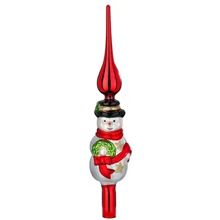 Inges Magic & Goodz Christbaumspitze Schneemann 31cm Glas Glitzer Glasspitze Große Weihnachtsbaumspitze Christbaumschmuck Weihnachtsbaumschmuck Weihnachtsdeko rot