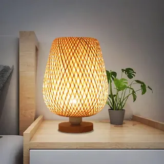 GUANSHAN Bambusgewebte Tischlampe, Zen-Stil, Bambus-Lampenschirm, Tischleuchte, dekorative Tischbeleuchtung, Nachtlicht, Atmosphärenlicht für Schlafzimmer, Wohnzimmer