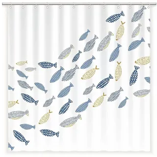 FOUORTUNATE-BEE Duschvorhang Duschvorhang mit Fischschwarm-Motiv, inkl. Ringe, für Dusche & Wanne Breite 180 cm, Maritimer Badvorhang mit schwimmenden Fischen, einfach aufzuhängen 180 cm x 180 cm