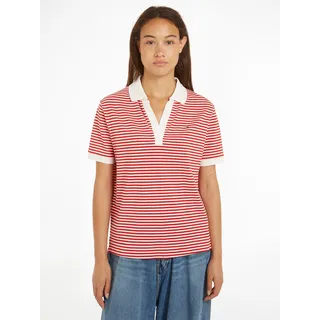 Poloshirt TOMMY HILFIGER "RLX OPEN PLACKET LYOCELL POLO SS" Gr. M (38), rot (fierce red, white) Damen Shirts V-Shirts mit Logostickerei