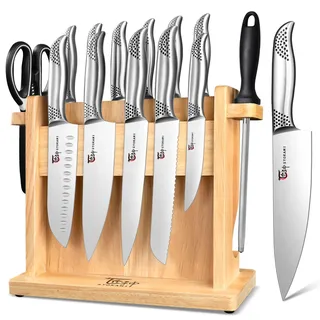 SYOKAMI 14-teilig Japanisches Küchenmesser Set, magnetisches Messer Set | Messer Set, torii-förmigem Magnetblock mit Schärfer Edelstahl-Messerset, Black Dot, Idealgeschenk