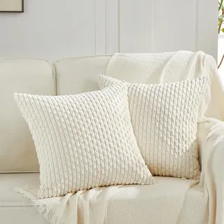 FDTERN 2er Set 50x50 cm Creme Beige Kordsamt Kissenbezug Flauschig Boho Kissenbezüge Kissenhülle Dekokissenbezug Sofakissen Dekokissen Deko für Sofa Schlafzimmer Wohnzimmer
