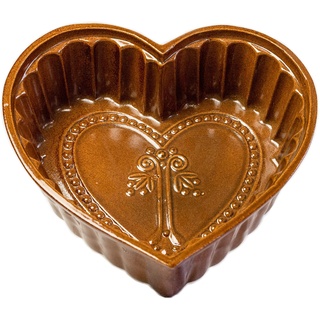 KERAZO Herz Backform 2,5 Liter aus Keramik braun, 28 x 8,5 cm, Motivbackform Kuchenbackform Herzbackform Kuchenform, auslaufsicher, gleichmäßige Bräunung