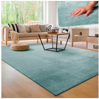 Paco Home Teppich Wohnzimmer Kurzflor Waschbar auch als Läufer erhältlich, blau