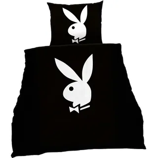 Tex Idea Bettwäsche glatt Playboy Bunny Classic schwarz 100% Baumwolle Reißverschluss NEU Wow - All-In-One-Outlet-24 - (155 x 220 cm)