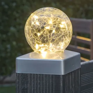 LED Solar Zaunbeleuchtung mit crackle - Glas - Weiß