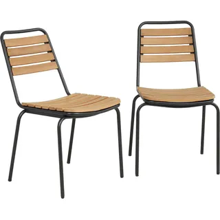 Outsunny Gartenstuhl 2er Set wetterfest Gartenstühle aus Stahl und Holz Stapelstuhl mit Rückenlehne stapelbar Terrassenstuhl bis 160 kg belastbar Gartenmöbel für Hinterhof, Garten, Balkon Naturholz   Aosom