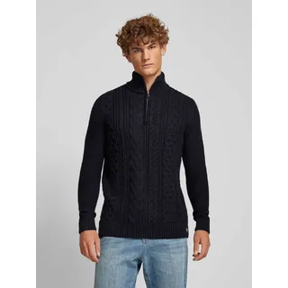 Strickpullover mit Zopfmuster Modell 'Jacob', Dunkelblau Melange, M