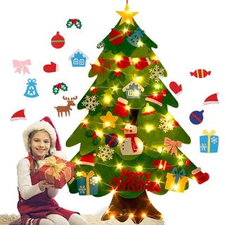 Selbstgemachter Weihnachtsbaum Aus Filz Mit Dekorationen Und Lichtern – Weicher Und Kreativer Weihnachtsbaum