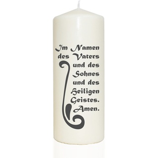 Spruchkerze, Im Namen des Vaters und des Sohnes Gebet, grau, 20cm, 765g d8cm, Kerze mit Spruch, Brenndauer ca 70 Std