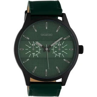 OOZOO Quarzuhr Oozoo Herren Armbanduhr grün Analog, (Analoguhr), Herrenuhr rund, extra groß (ca. 48mm) Lederarmband, Fashion-Style grün