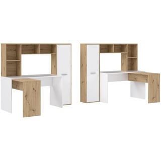 Forte Möbel ERIADU Schreibtisch, Holzwerkstoff, Artisan Eiche/Weiß, One Seize