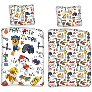 BrandMac Bettwäsche PAW Patrol - Favorite Things - Wende-Bettwäsche-Set, 135x200 & 80x80, Baumwolle, 100% Baumwolle weiß