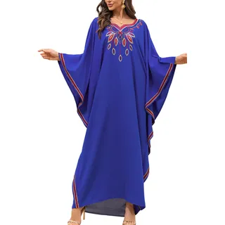L-Peach Damen Baumwolle Böhmen Kimono Langes Kleid Pareos Strandkleid Kaftan Maxi Bikini Cover Ups - Einheitsgröße