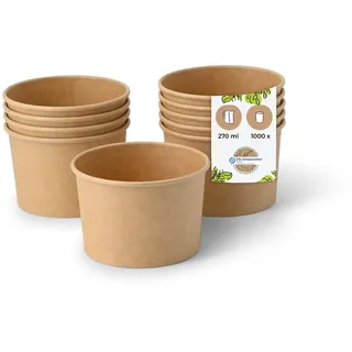BIOZOYG Eisbecher Pappe 1000 Stück 200 ml Braun  Dessertbecher Beschichtet Einweg  Snackbecher Dessert Einwegbecher Eiscreme Joghurt