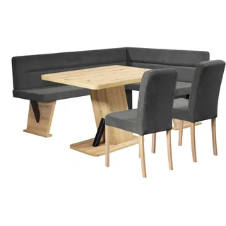 Home Affaire Eckbankgruppe HOME AFFAIRE "Laros Sitzgruppe, Eckbank, Stühle, Tisch", grau (anthrazit, anthrazit, natur), B:182cm H:85cm T:141cm, 100% PES, Sitzmöbel-Sets, Eckbankgruppe, perfekt für Küche, Esszimmer, Wohnzimmer, Bestseller