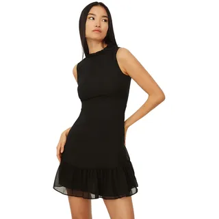 Trendyol Damen Gewebtes Mini A-Linie, Normale Passform Kleid, Schwarz, 36 EU - 36