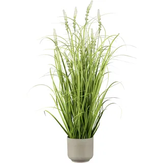 CREATIV green großer künstlicher Grasbusch mit Salbeiblüten im Topf 75cm I künstliches Dekogras mit weißen Blüten als Frühlingsdeko I Ziergras Frühlingsdeko I hochwertige & dekorative Kunstgräser