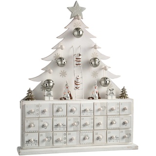 WeRChristmas Weihnachtsdekoration Holz Baum Adventskalender, 40 cm – Weiß