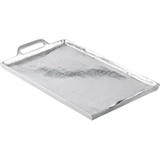 Tablett Servierbrett Servierplatte Aluminium Silber Tisch Luxus - Serviertablett mit Henkel aus Metall - Silbertablett - Deko Dekoration - Weihnachtsdeko für Wohnzimmer, Esszimmer oder Küche - L 53 cm
