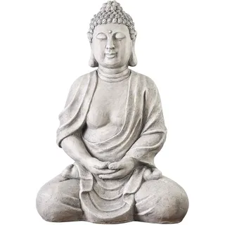 Worldconnection XXXL Großer Buddha 70 cm Steinoptik Garten Deko Figur Skulptur Feng Shui sitzend Steinfigur-Optik