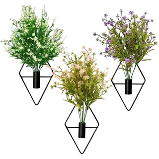HUSOUE 3 Teiliges Künstliche Hängepflanzen mit Töpfen, Wand Deko Wandvase mit Künstliche Pflanzen Wandvasen für Außen Innen Garten Büro Wohnzimmer Wand Balkon Deko, Schwarz