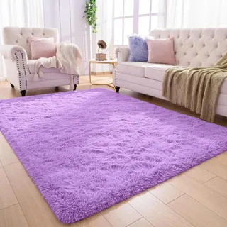 AIMECO Lila Hochflor Teppich, 200x250 cm, Flauschig & Anti-Rutsch, Purple Shaggy Rug für Wohnzimmer & Schlafzimmer