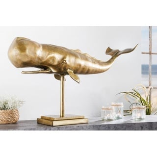 LebensWohnArt Dekoobjekt Deko-Figur Wal 70cm MOBBY gold Aluminium Maritim Skulptur