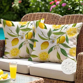 45 X 45 Cm Große, Wasserdichte Outdoor-kissenbezüge, Frühling/sommer, Gelbe Zitronen, Moderne Dekokissen Für Sofa, Garten, Wohnzimmer, Terrasse, Schlafzimmer, 2er-set