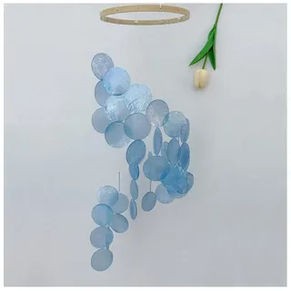 Yurosiay Muschel Windspiel Handmade Natürliche Muschel Windspiel Perlmutt Groß Windspiel Deko Bunt Windspiel Perlmutt Traumfänger Muschel Lang Windspiel Muscheln für Fenster Zimmer 77×17cm Blau