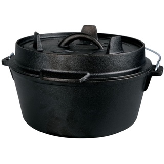 Feuertopf/Dutch Oven - 8 Liter | für Grill- und Outdoorfans | Deckelheber | Camping | aus massivem dickwandigen Gusseisen...