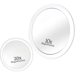 Mirrorvana Vergrößerungsspiegel Set 20fach und 10fach mit Saugnapf, Runder Kosmetikspiegel für Badezimmer, Schminkspiegel 15 cm und 10 cm
