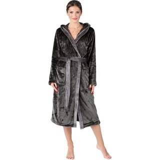 Bellivalini Bademantel Damen Bademantel lang mit Kapuze und Gürtel BLV50-168, Lang, Polyester, Seitentaschen grau S