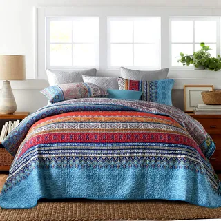 Qucover Tagesdecke 220x240cm,Reversible A/B-Seite Boho Bettüberwurf Set mit 2 Kissenbezüge 50x75cm für Doppelbett, Weich Ethno Tagesdecke Bunte, Sofa Überwurfdecke Wohndecke