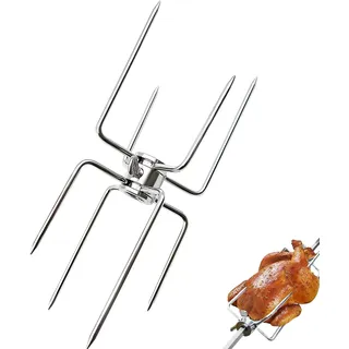Fleischklammern für Drehspieß 18.5x10.5cm UNIV Drehspieß Zubehör Edelstahl | Fleischnadel mit Feststellschraube Fleischklammer Doppelt für Hähnchen BBQ Fleischnadeln Grillparty im Freien