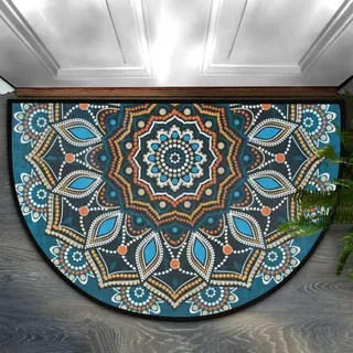 Runde, Halbkreisförmige Fußmatte Mit Blauem Mandala-muster, Rutschfeste Halbkreis-eingangsmatte Für Bad, Küche Und Wohnzimmer – 6090 Cm