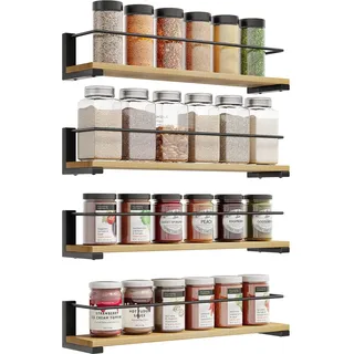 OROPY 4 Stück Gewürzregale Wandmontage für Küche, Gewürzhalter Organizer Hängend aus Kiefernholz, Küchenregal Wand Holz für Schranktür, Ankerkrautgläser, Gewürzdosen - Kiefernholz, 40x9cm